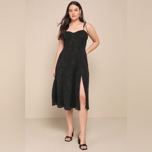 Lulu's Black Lace Midi Dress with Side Slit